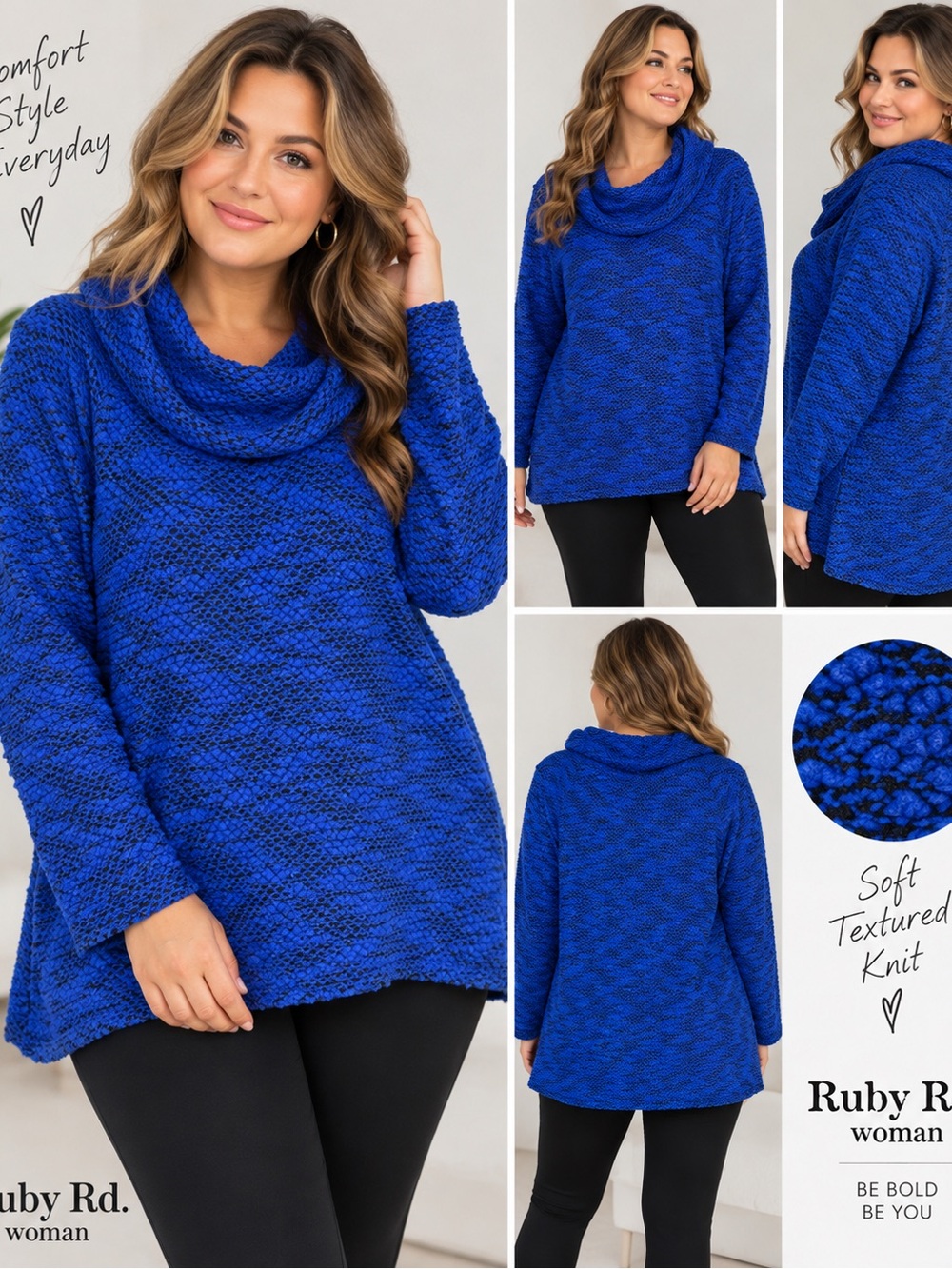 Ruby Rd. Women's Cowl Neck Sweater - Royal Blue Blend